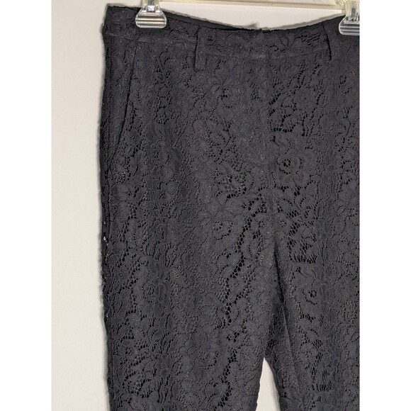 Women's Black Lace Slim Fit Ankle Length Pants Size 8 Holiday Office Party - Picture 4 of 12